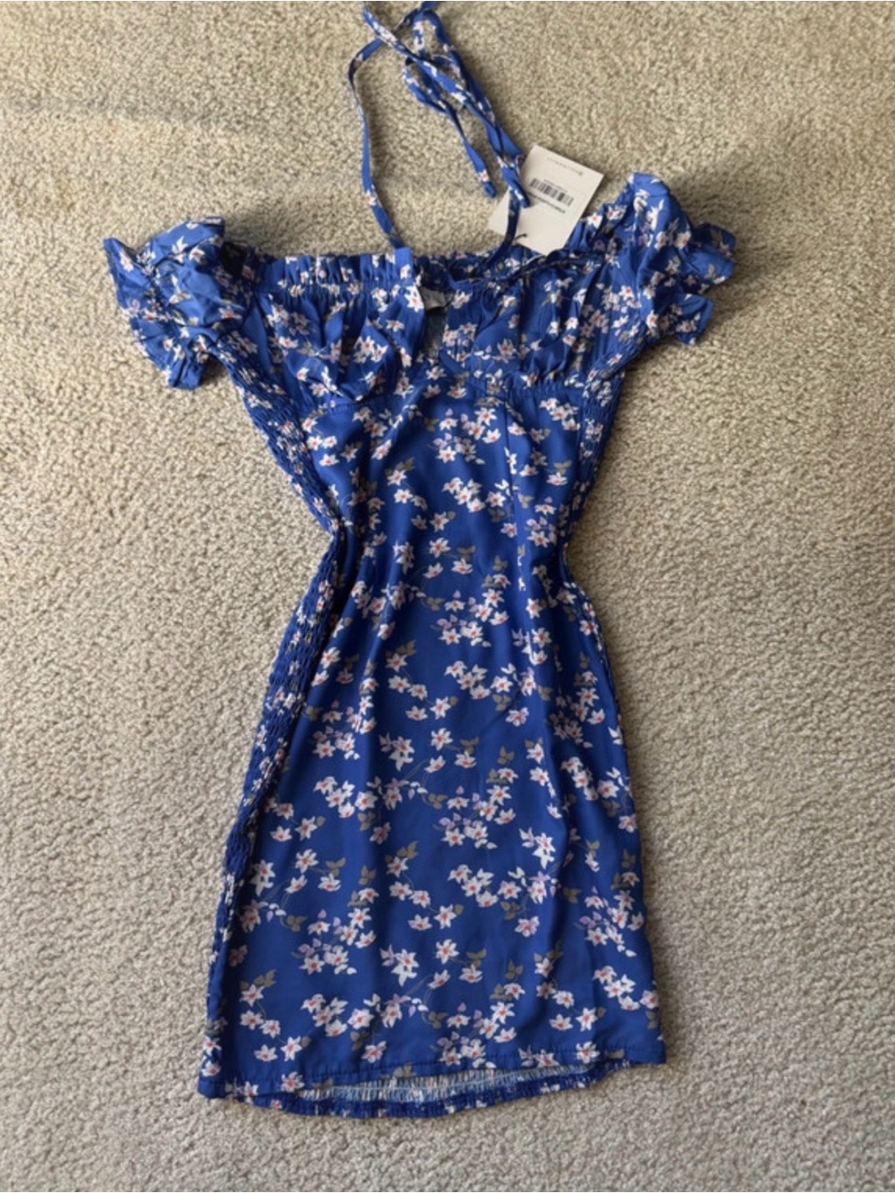 Hello Molly Cobalt Blue Floral Off-Shoulder Midi Dress NWT